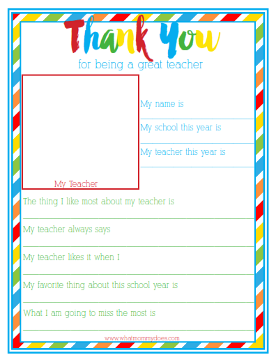 Thank You for Being a Great Teacher End of Year Gift - Student Survey