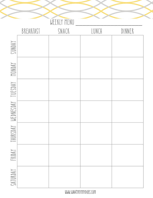This weekly meal planning printable is great for organizing a weekly meal plan down to what you'll have for breakfast, lunch, dinner, and snack time! Great idea for busy families and especially for a weight loss plan. 