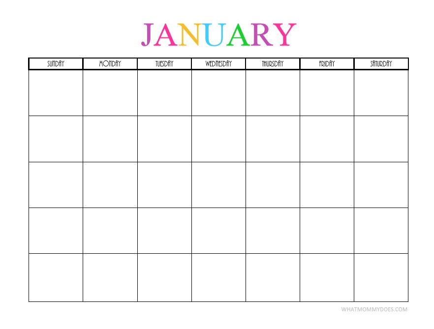 Free Printable Blank Monthly Calendars 2018, 2019, 2020