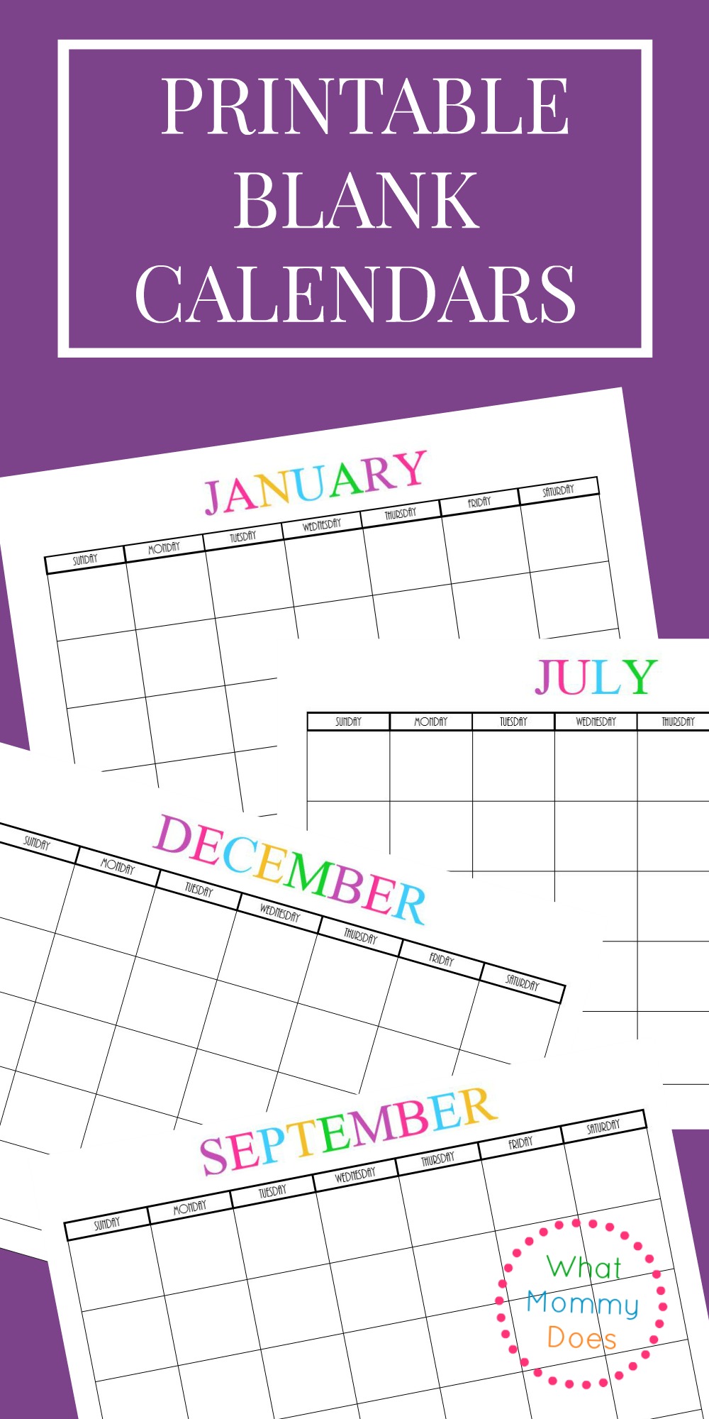 Free Printable Blank Monthly Calendars 2018, 2019, 2020