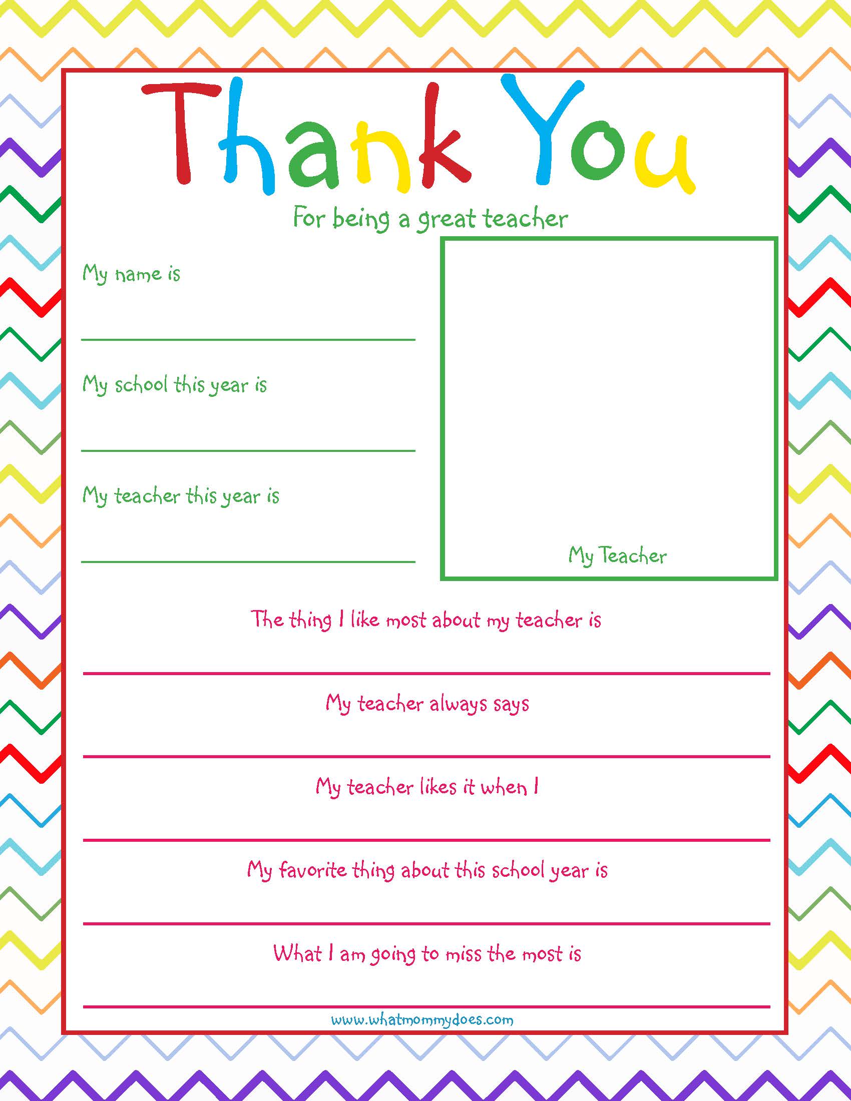 Free Printable Teacher Thank you Note {so cute!} What Mommy Does